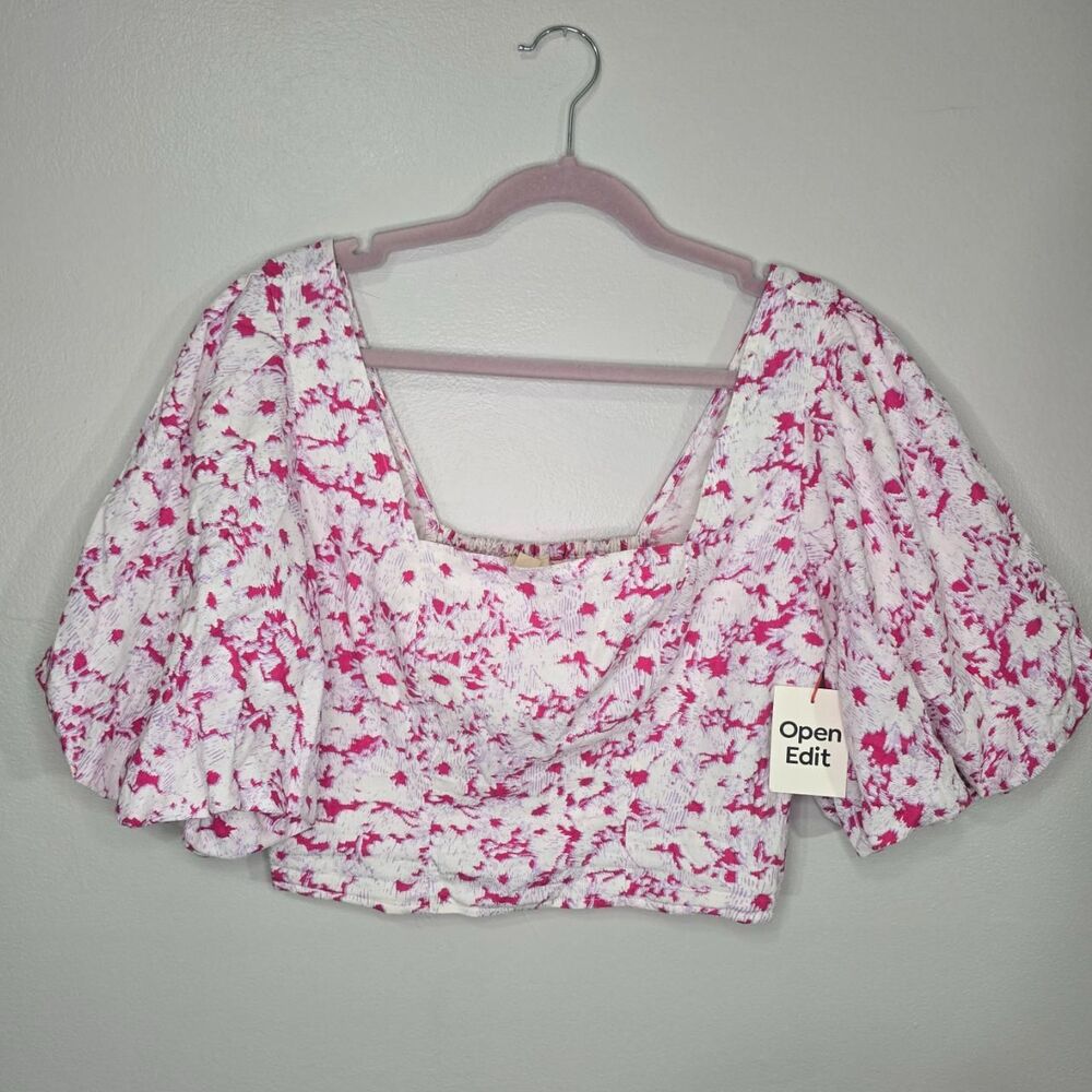 NWT Open Edit Women's Pink and White Crop-top